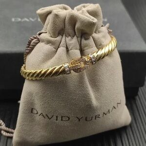 David Yurman Gold Cable Bracelet with Pavé Accent